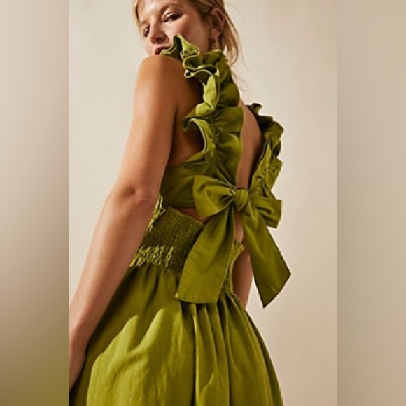 Free People “Ruffle It Up” Midi Sundress in Mojito Lime - Picture 2 of 7